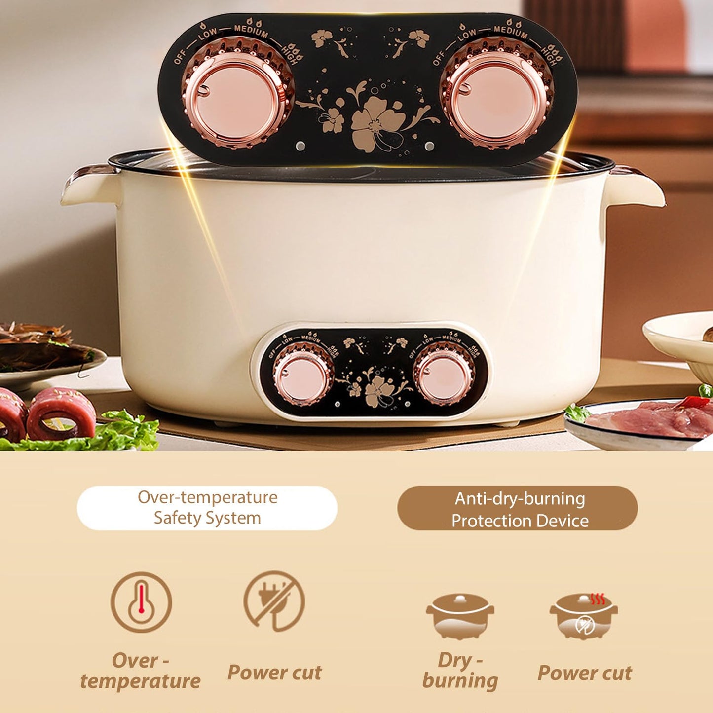 Olla Eléctrica Hot Pot – 5 L, 1350 W, 3 Niveles de Temperatura, Recubrimiento Antiadherente
