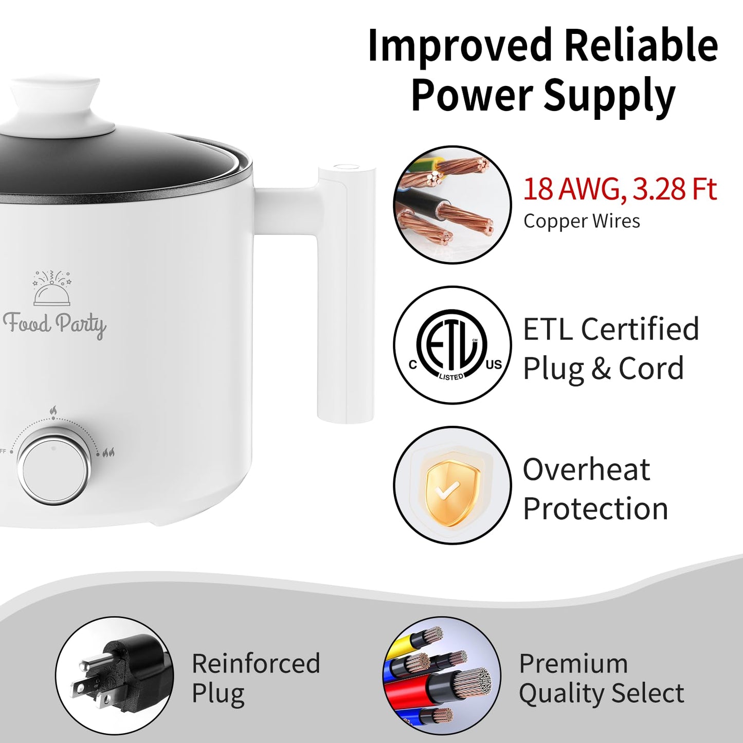 Olla Eléctrica Food Party Hot Pot – 1,8 L, Cocción de Fideos y Fondue, 220 V