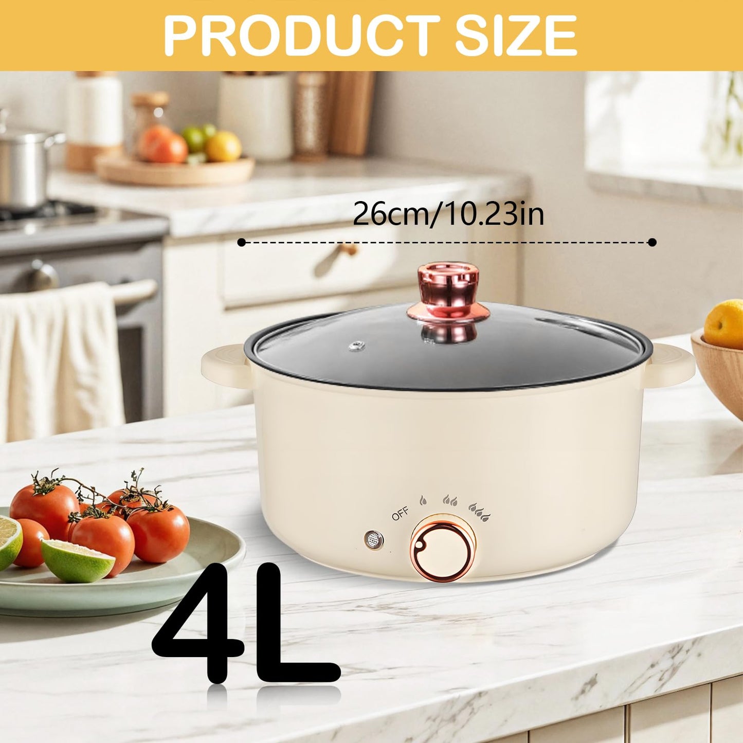 Hot Pot Eléctrico 4 L – Olla Multifuncional 1000 W con Diseño de Compartimentos, Antiadherente, 3 Niveles de Potencia para Cocinar Sopa, Fideos, Carne y Verduras