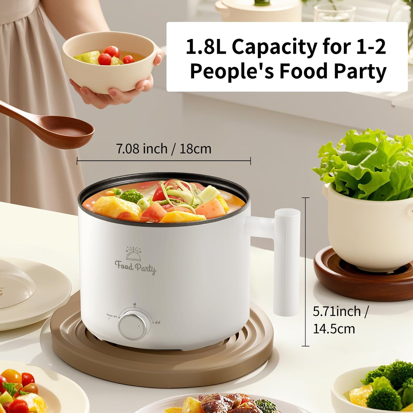 Olla Eléctrica Food Party Hot Pot – 1,8 L, Cocción de Fideos y Fondue, 220 V