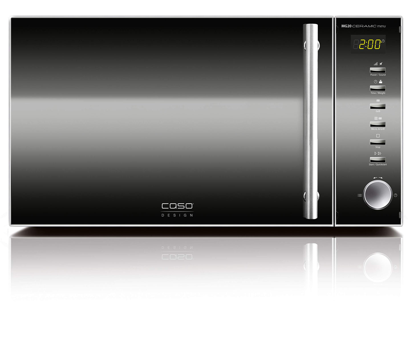 Horno Microondas 2 en 1 CASO MG20 con Función Grill – 20 L, 900 W, Acero Inoxidable, Base Cerámica