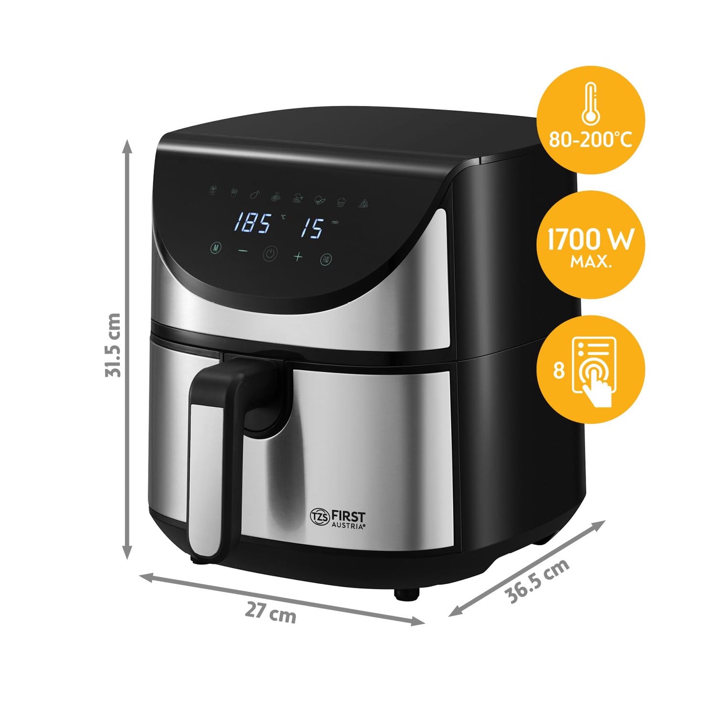 Freidora de Aire TZS First Austria – 5,8 L, 1700 W, 8 Programas, Control Digital