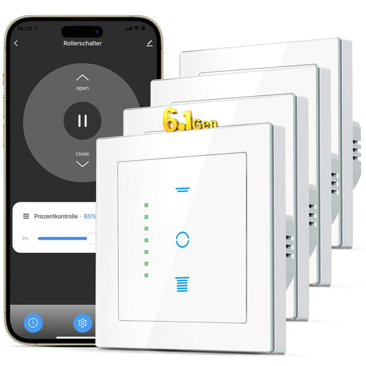 SMARTERCURRY Interruptor de Persiana Inteligente Wi-Fi [6.1 Gen] – Control de LED y Temporizador, Con Protección Infantil, Compatible con Alexa y Google, Pack de 4 | Blanco