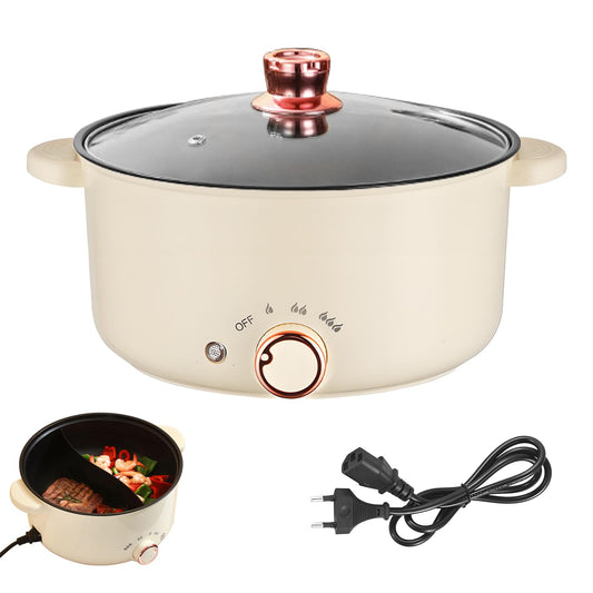 Hot Pot Eléctrico 4 L – Olla Multifuncional 1000 W con Diseño de Compartimentos, Antiadherente, 3 Niveles de Potencia para Cocinar Sopa, Fideos, Carne y Verduras