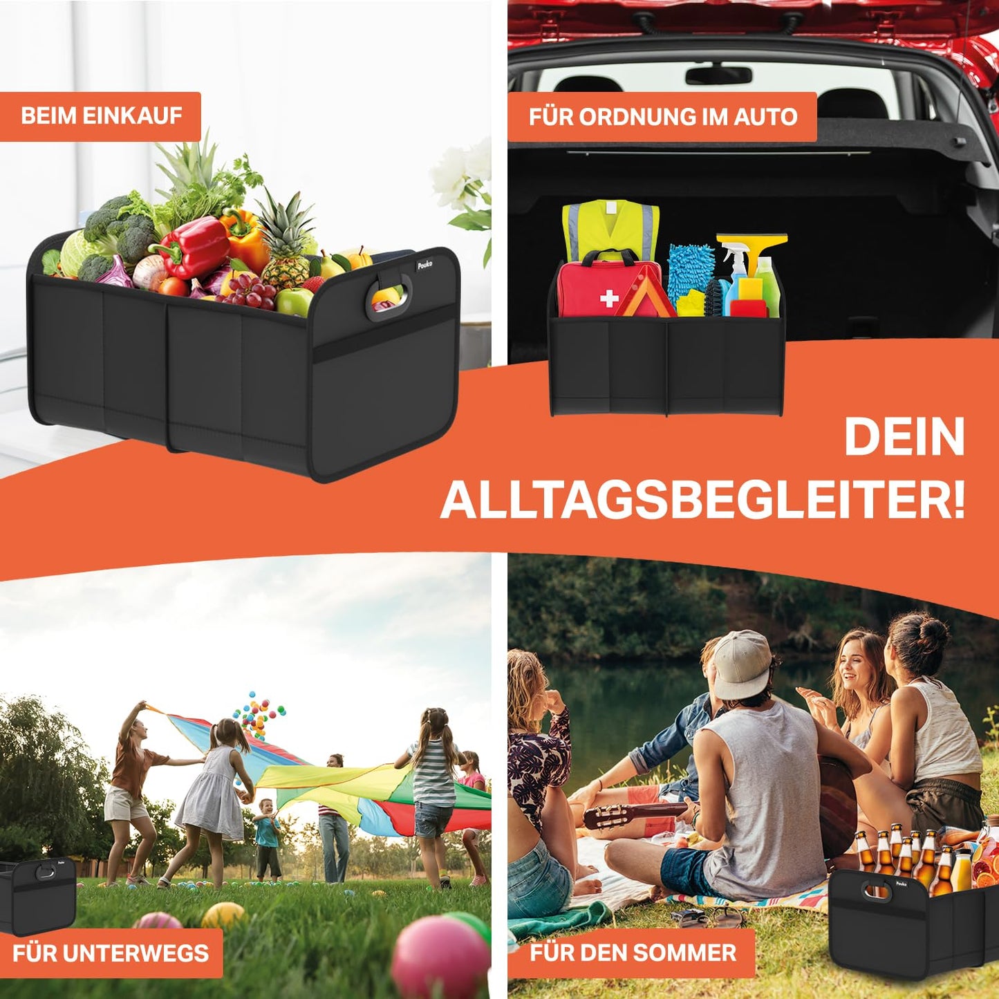 Organizador de maletero POUKO®, plegable, resistente y antideslizante, negro