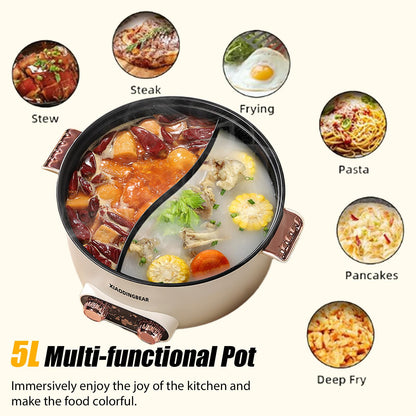 Olla Eléctrica Hot Pot – 5 L, 1350 W, 3 Niveles de Temperatura, Recubrimiento Antiadherente