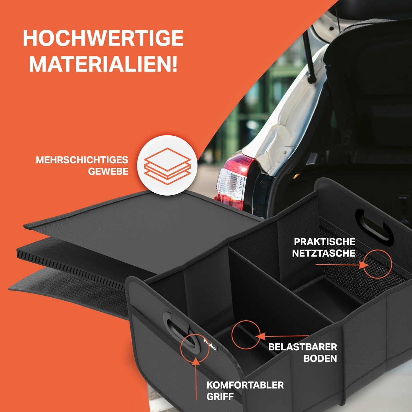 Organizador de maletero POUKO®, plegable, resistente y antideslizante, negro