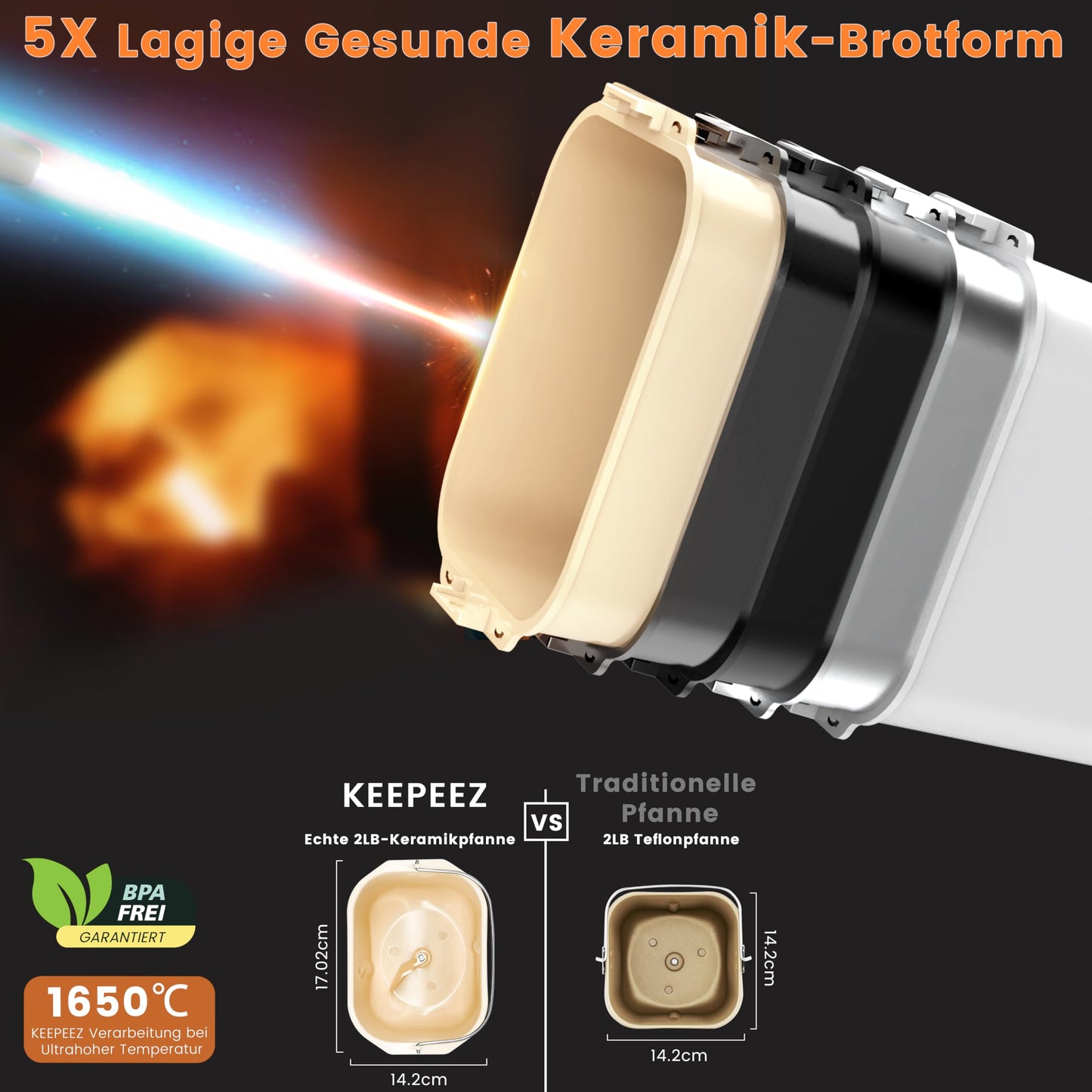 Panificadora KEEPEEZ 710 W – 1 kg, 17 en 1, Acero Inoxidable con Molde de Cerámica y Dispensador Automático de Nueces