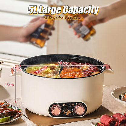 Olla Eléctrica Hot Pot – 5 L, 1350 W, 3 Niveles de Temperatura, Recubrimiento Antiadherente