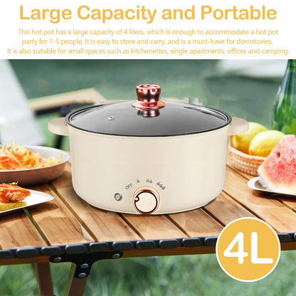 Hot Pot Eléctrico 4 L – Olla Multifuncional 1000 W con Diseño de Compartimentos, Antiadherente, 3 Niveles de Potencia para Cocinar Sopa, Fideos, Carne y Verduras