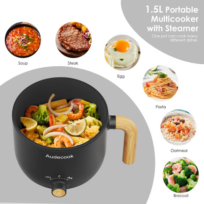 Olla eléctrica multifuncional portátil 1.5L con revestimiento antiadherente – Ideal para ramen, sopas, fideos y más