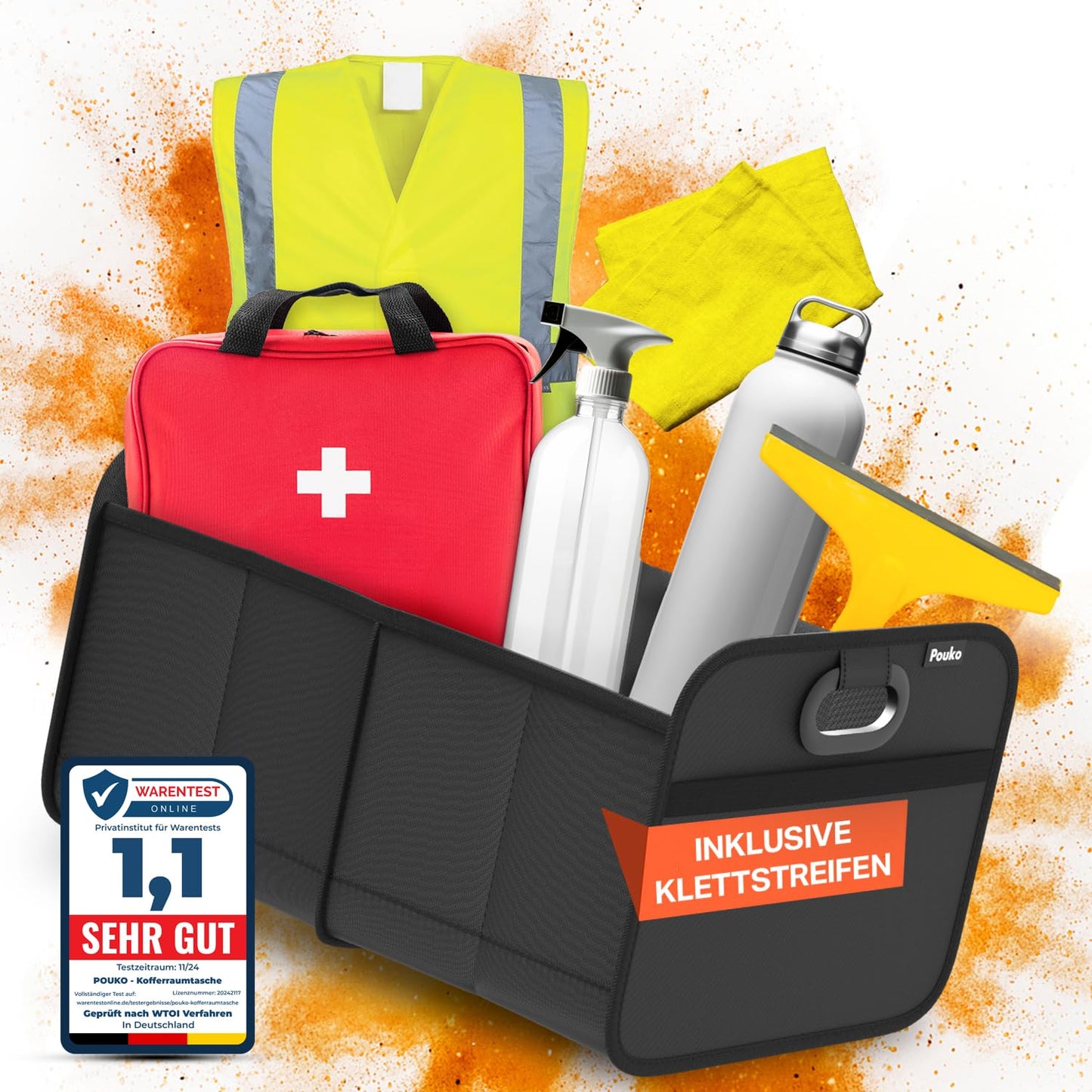 Organizador de maletero POUKO®, plegable, resistente y antideslizante, negro