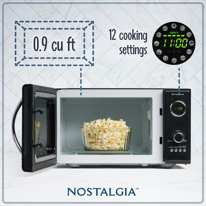 Microondas retro de 25 L con 800 W y 12 programas automáticos – Color negro