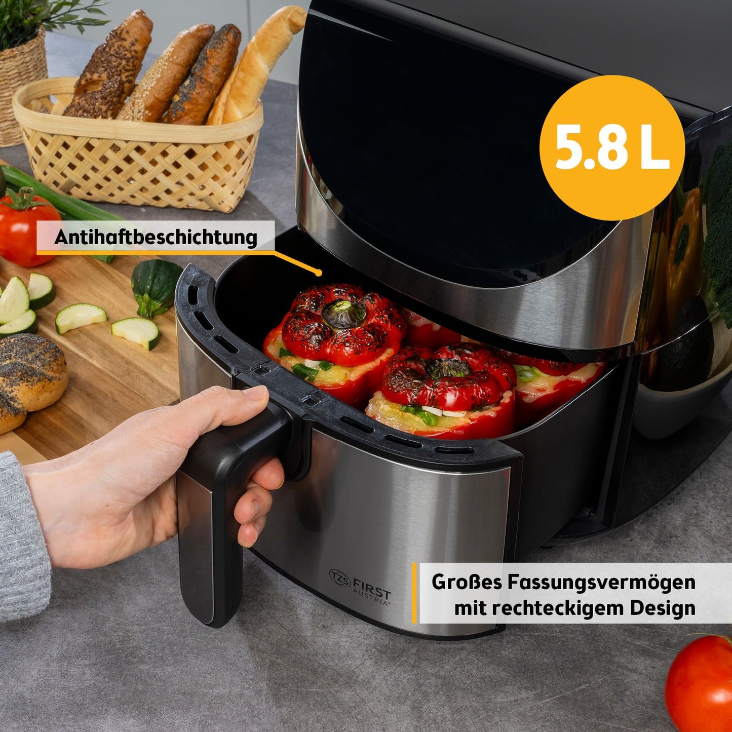 Freidora de Aire TZS First Austria – 5,8 L, 1700 W, 8 Programas, Control Digital