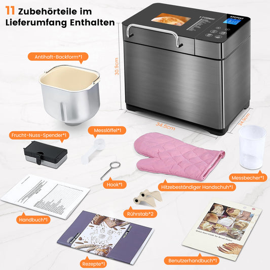 Panificadora KEEPEEZ 710 W – 1 kg, 17 en 1, Acero Inoxidable con Molde de Cerámica y Dispensador Automático de Nueces