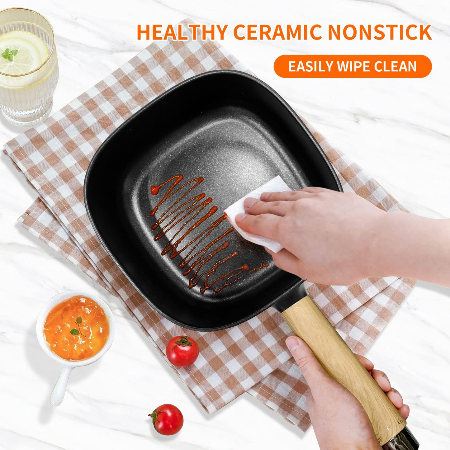 Audecook Hot Pot Eléctrico con Vaporera – 2L, 20 cm, Antiadherente con Cerámica, Multicooker Portátil para Ramen, Steak, Huevos, Avena y Sopa | 350W/800W, Negro