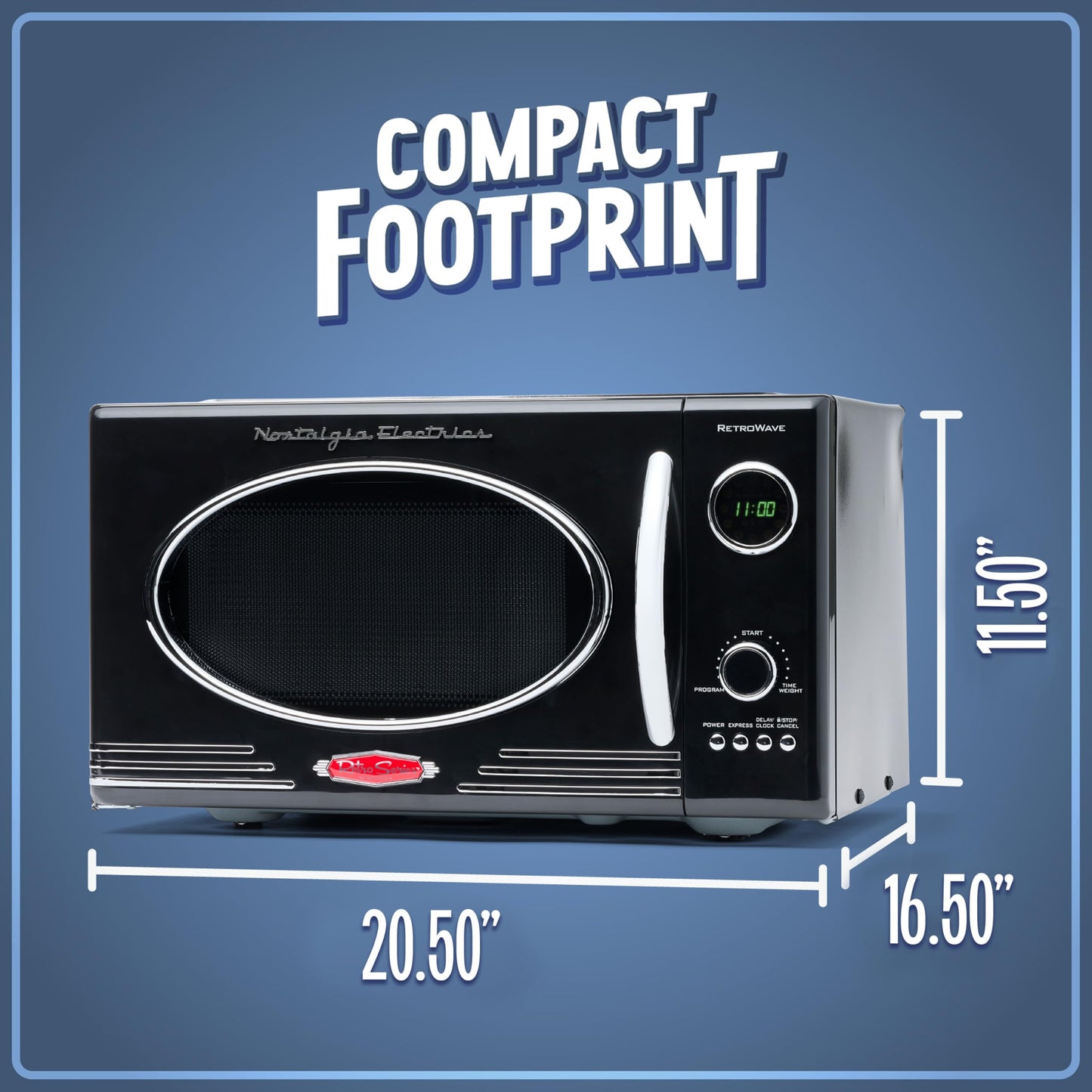 Microondas retro de 25 L con 800 W y 12 programas automáticos – Color negro
