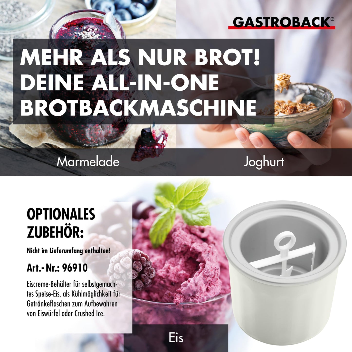 Panificadora Gastroback Advance – 18 Programas, Función Yogur, Acero Inoxidable