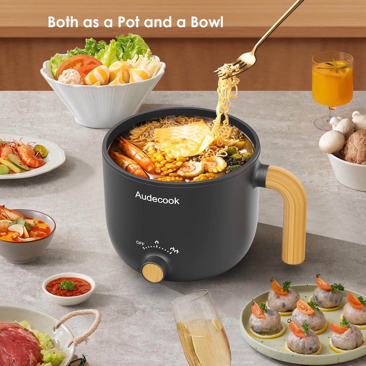 Olla eléctrica multifuncional portátil 1.5L con revestimiento antiadherente – Ideal para ramen, sopas, fideos y más
