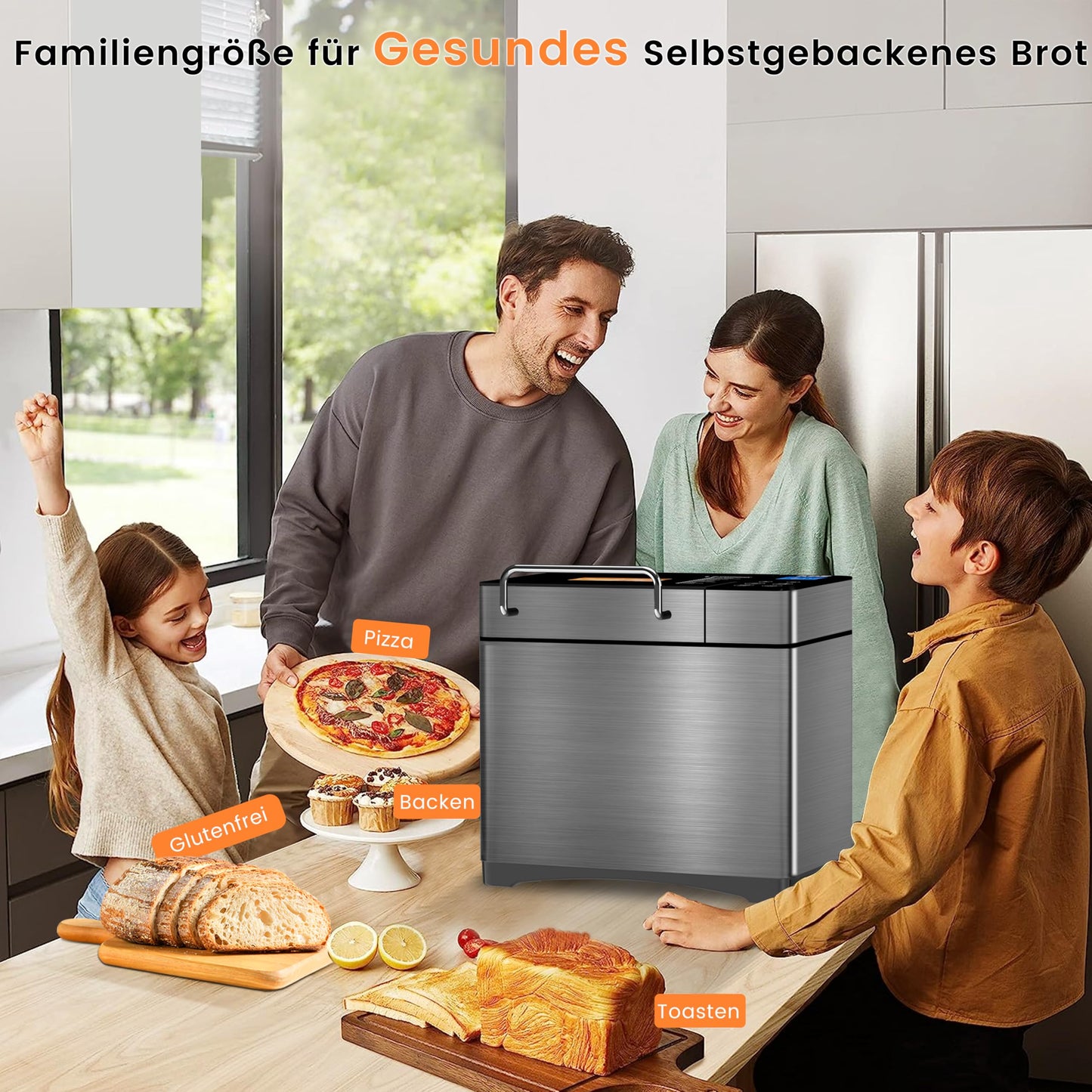 Panificadora KEEPEEZ 710 W – 1 kg, 17 en 1, Acero Inoxidable con Molde de Cerámica y Dispensador Automático de Nueces