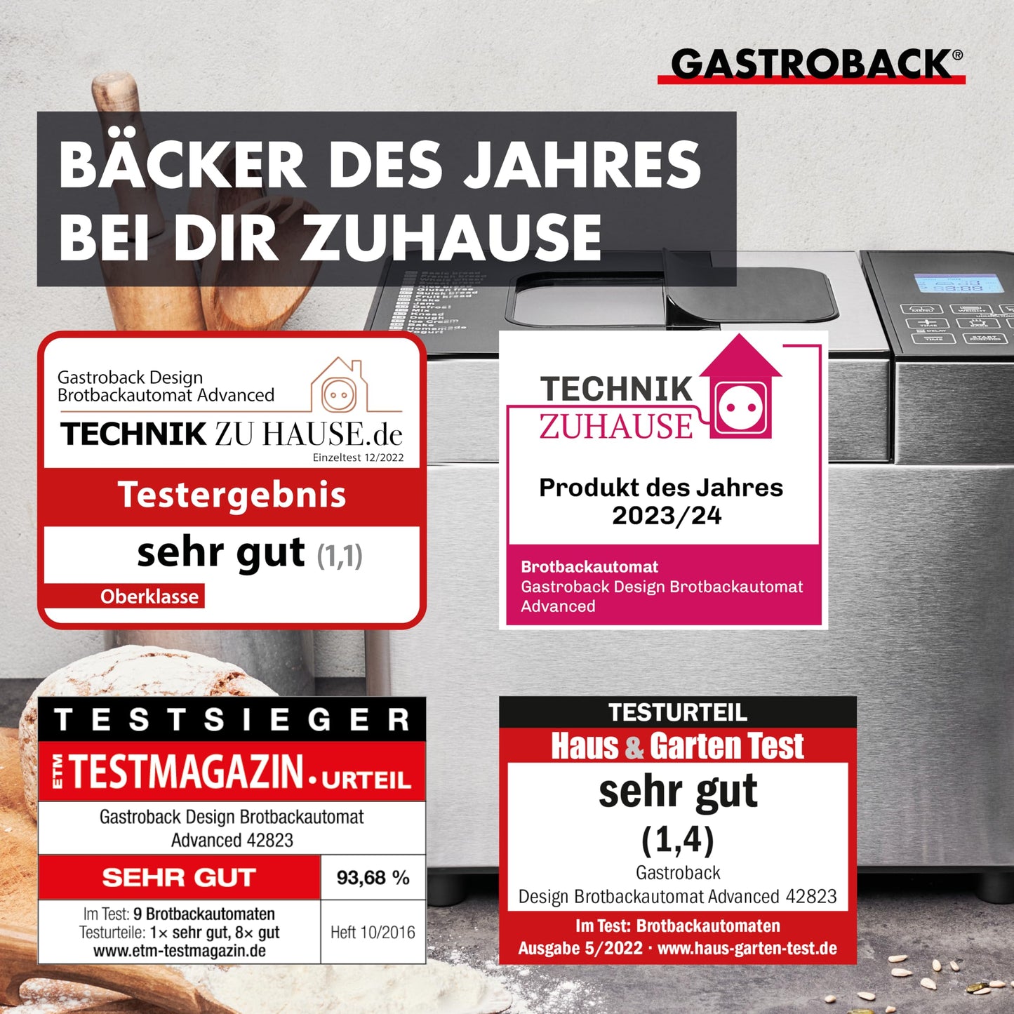 Panificadora Gastroback Advance – 18 Programas, Función Yogur, Acero Inoxidable